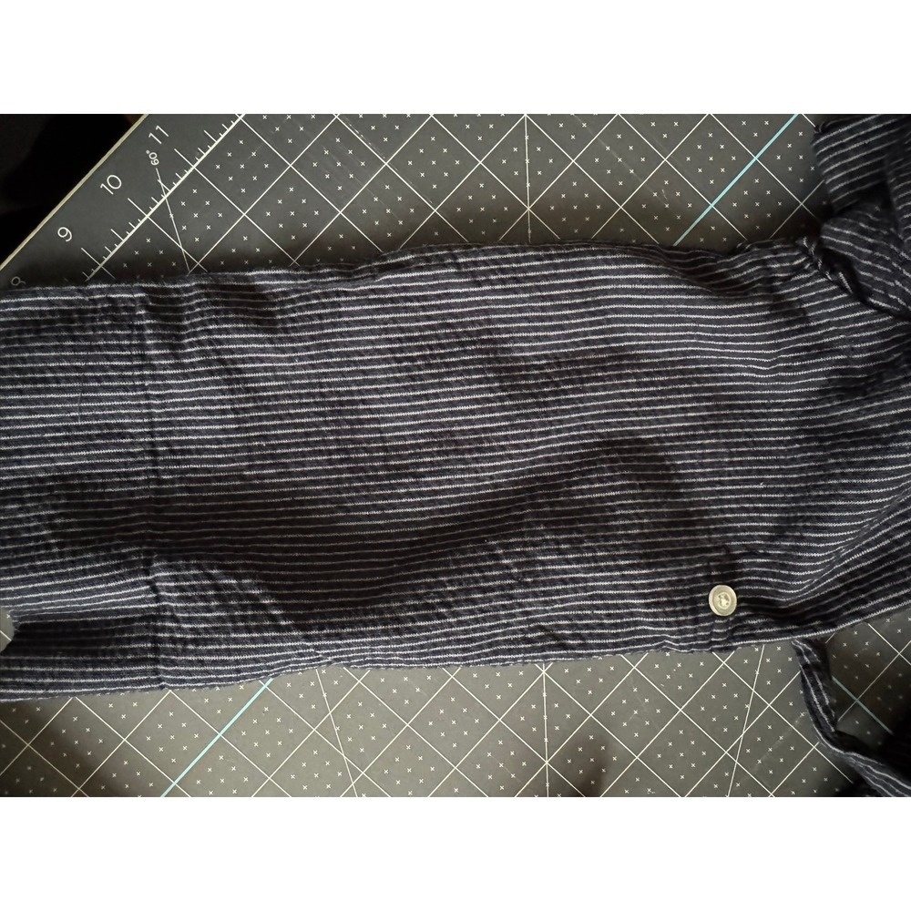 White Stag Navy Pinstripe Seersucker Shirt Dress Cotton Button Front Medium 8/10 - Picture 4 of 5